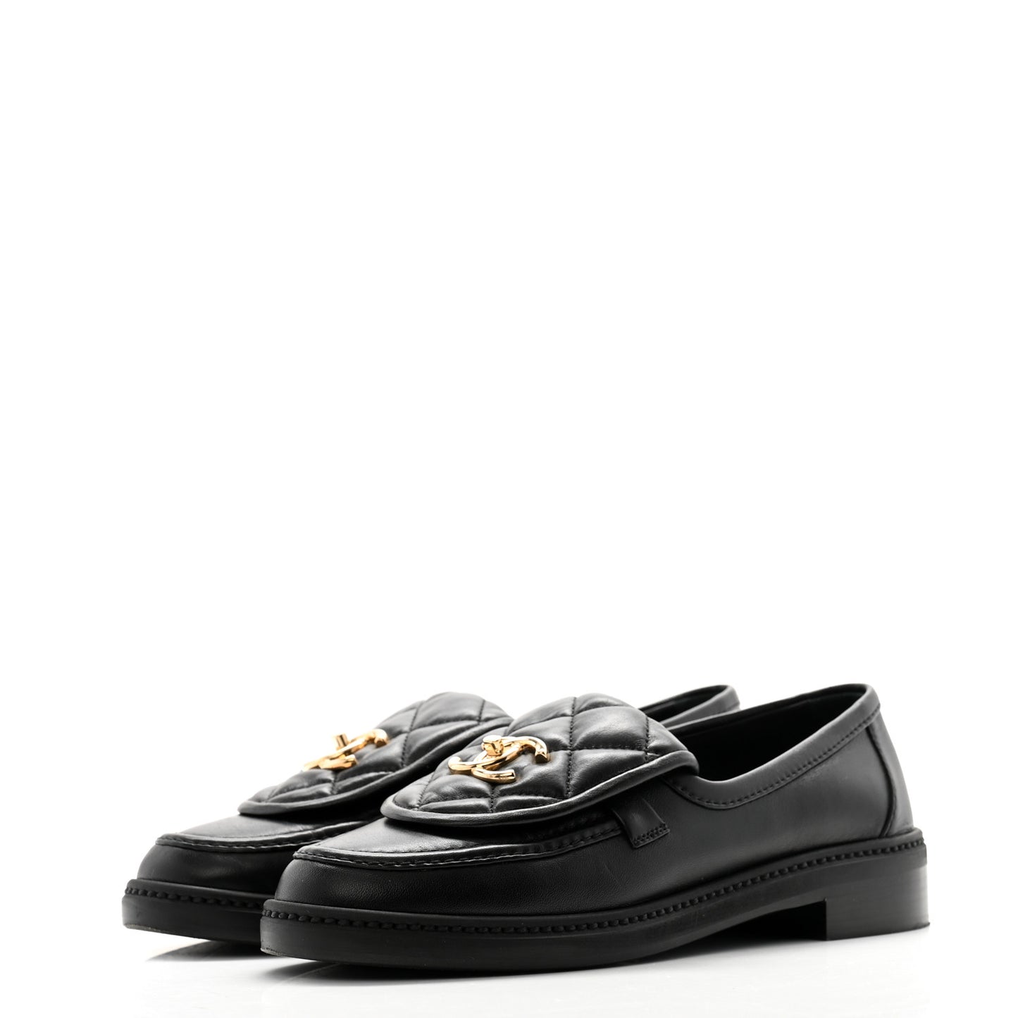 Lambskin Quilted CC Turnlock Loafers 37.5 Black