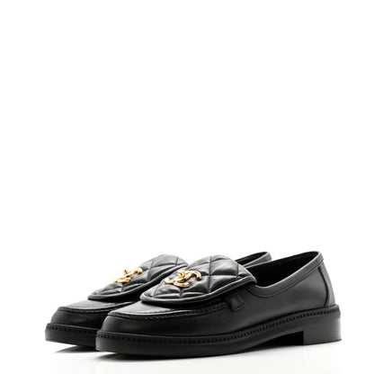 Chanel Lambskin Quilted CC Turnlock Loafers 37.5 Black 3 of 11