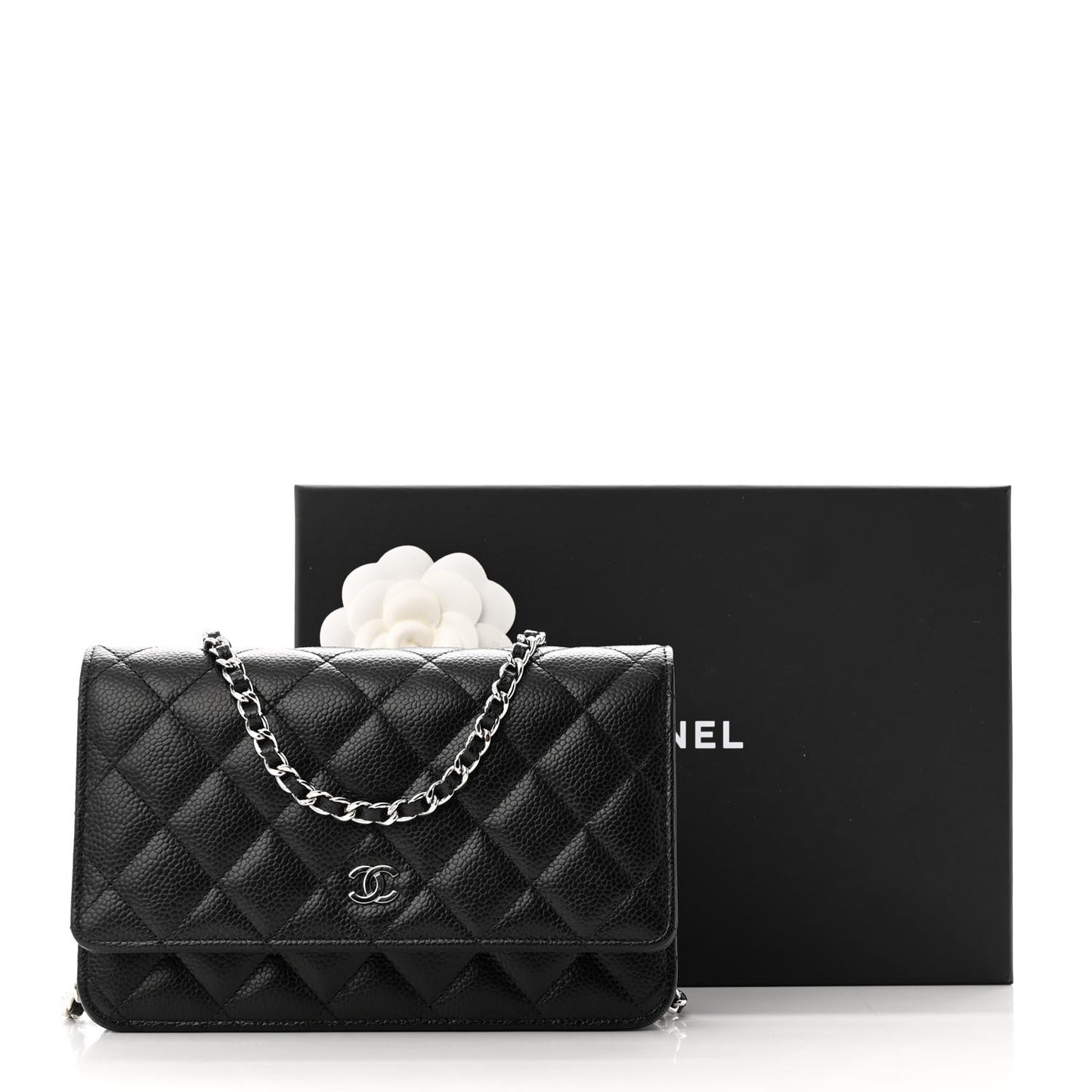 Caviar Quilted Wallet on Chain WOC Black