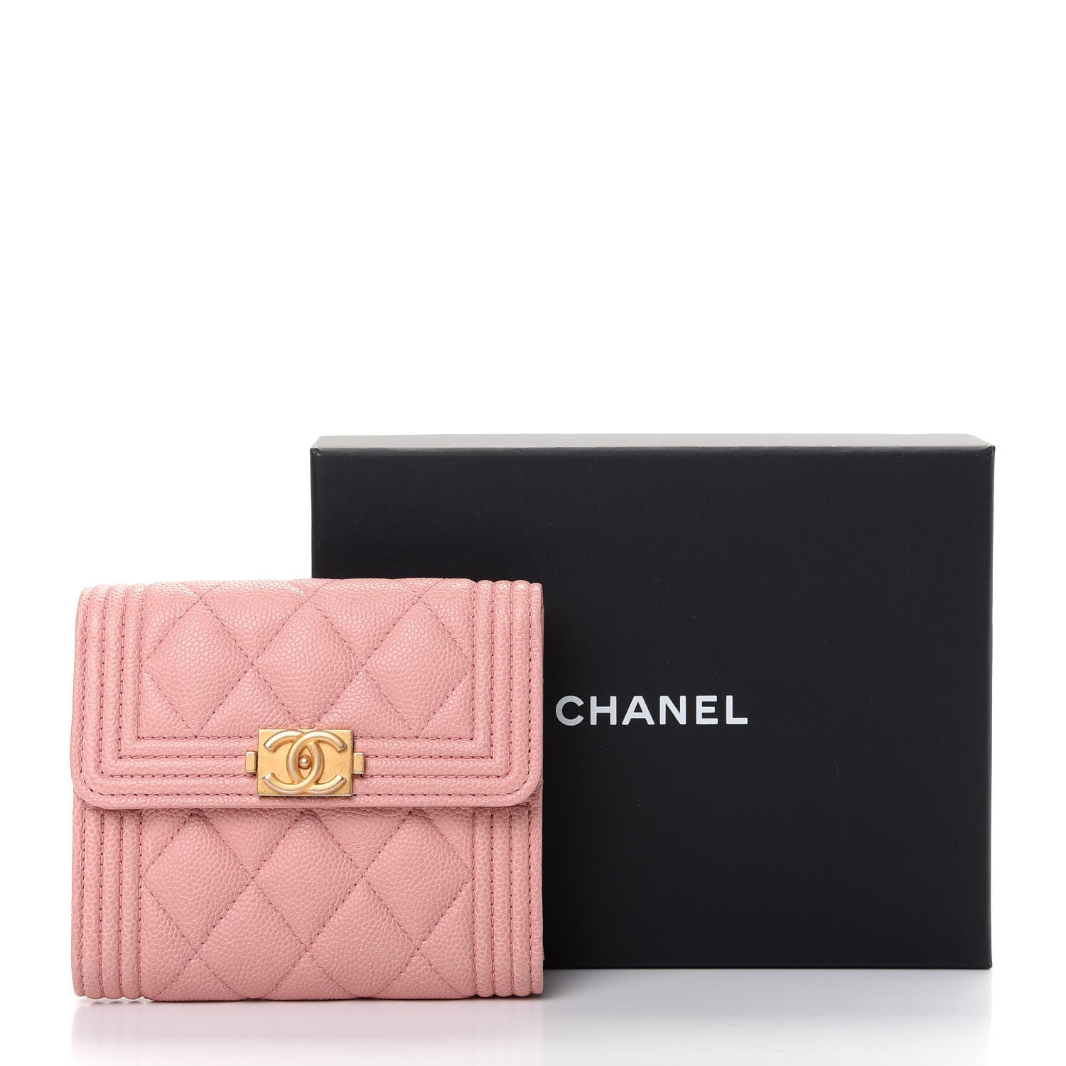 Chanel Caviar Quilted Boy Compact Wallet Pink 9 of 9