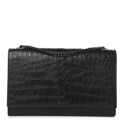 Saint Laurent Calfskin Crocodile Embossed Medium Classic Monogram Kate Satchel Black 1 of 6