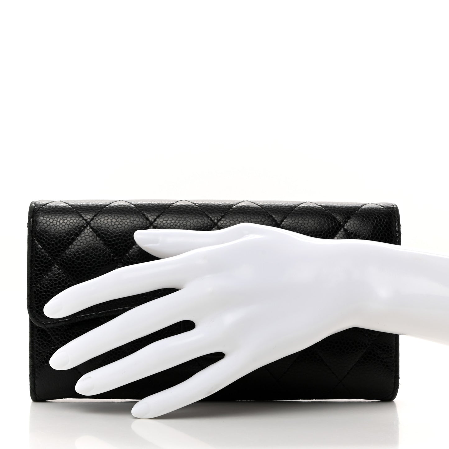 Caviar Quilted Long Flap Wallet Black