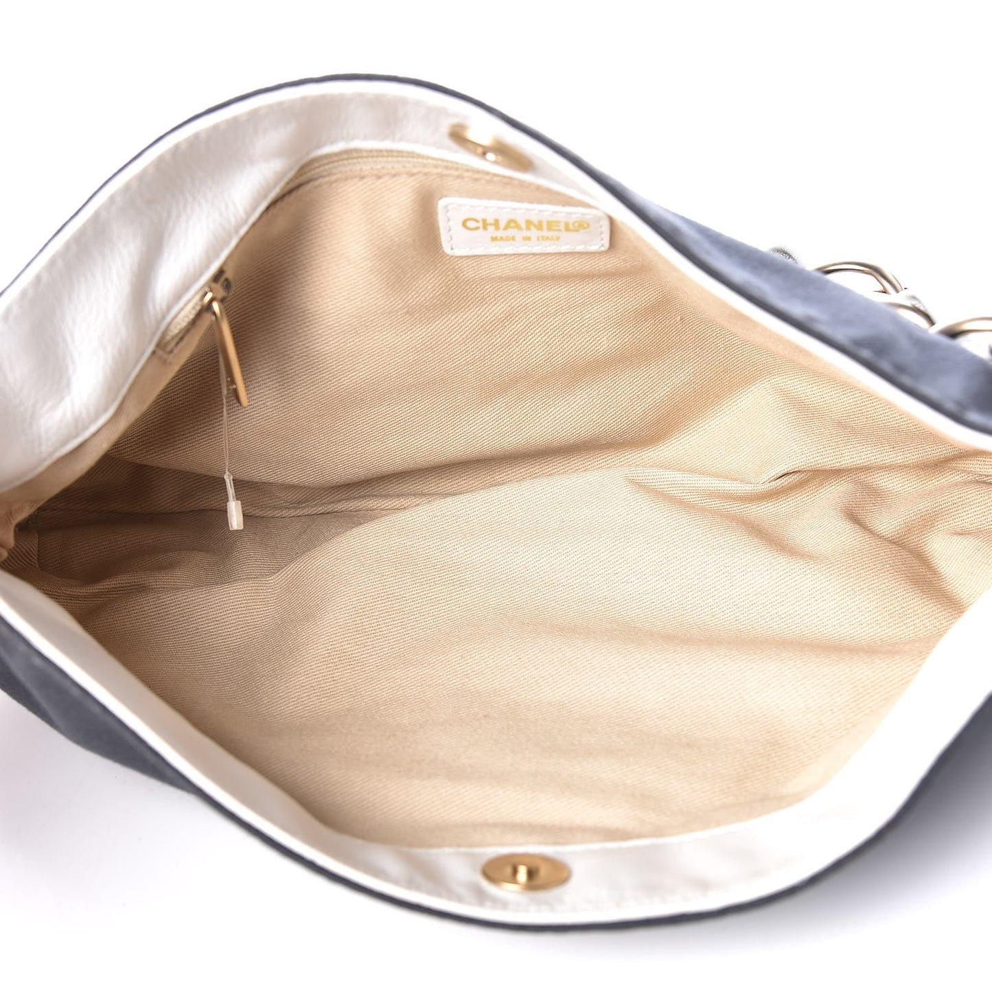 Lambskin Canvas CC Olsen Chain Small Shoulder Bag White Grey