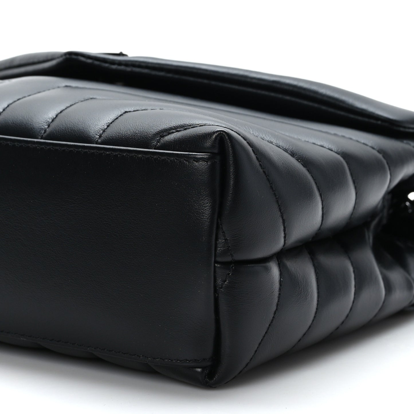 Calfskin Y Quilted Monogram Monochrome Small Loulou Chain Satchel Black
