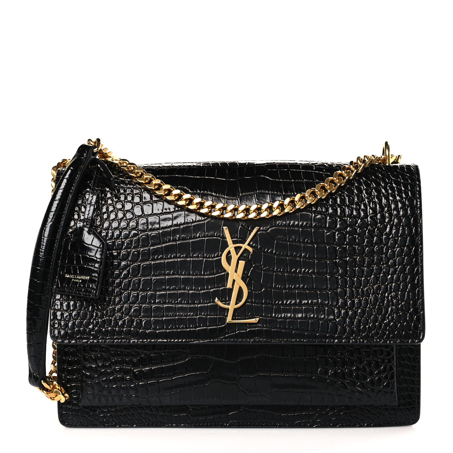 Saint Laurent Calfskin Crocodile Embossed Large Monogram Sunset Black 1 of 8