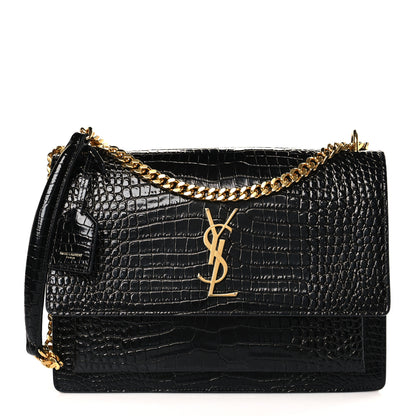 Saint Laurent Calfskin Crocodile Embossed Large Monogram Sunset Black 1 of 8