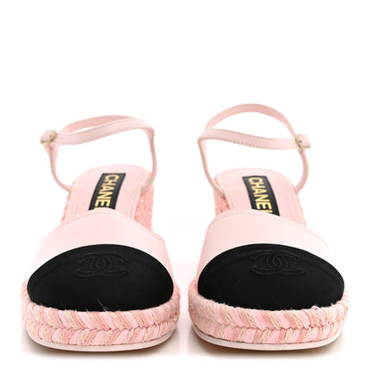 Chanel Lambskin Grosgrain CC Espadrilles Wedges 38 Pink Black 3 of 11
