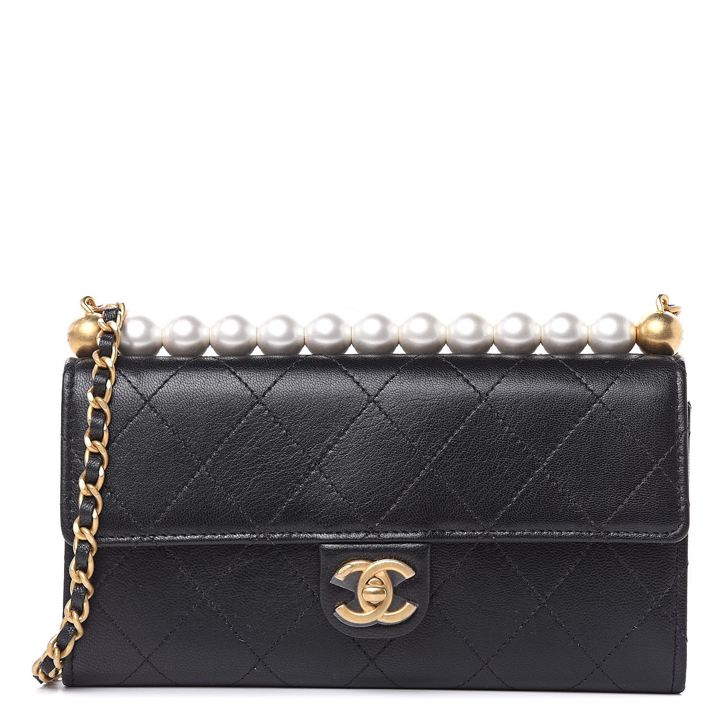 Chanel Goatskin Quilted Chic Pearls Clutch With Chain Black 1 of 10