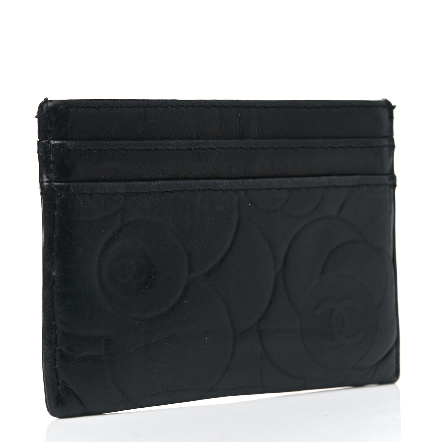 Chanel Lambskin Camellia Embossed Card Holder Black 2 of 8