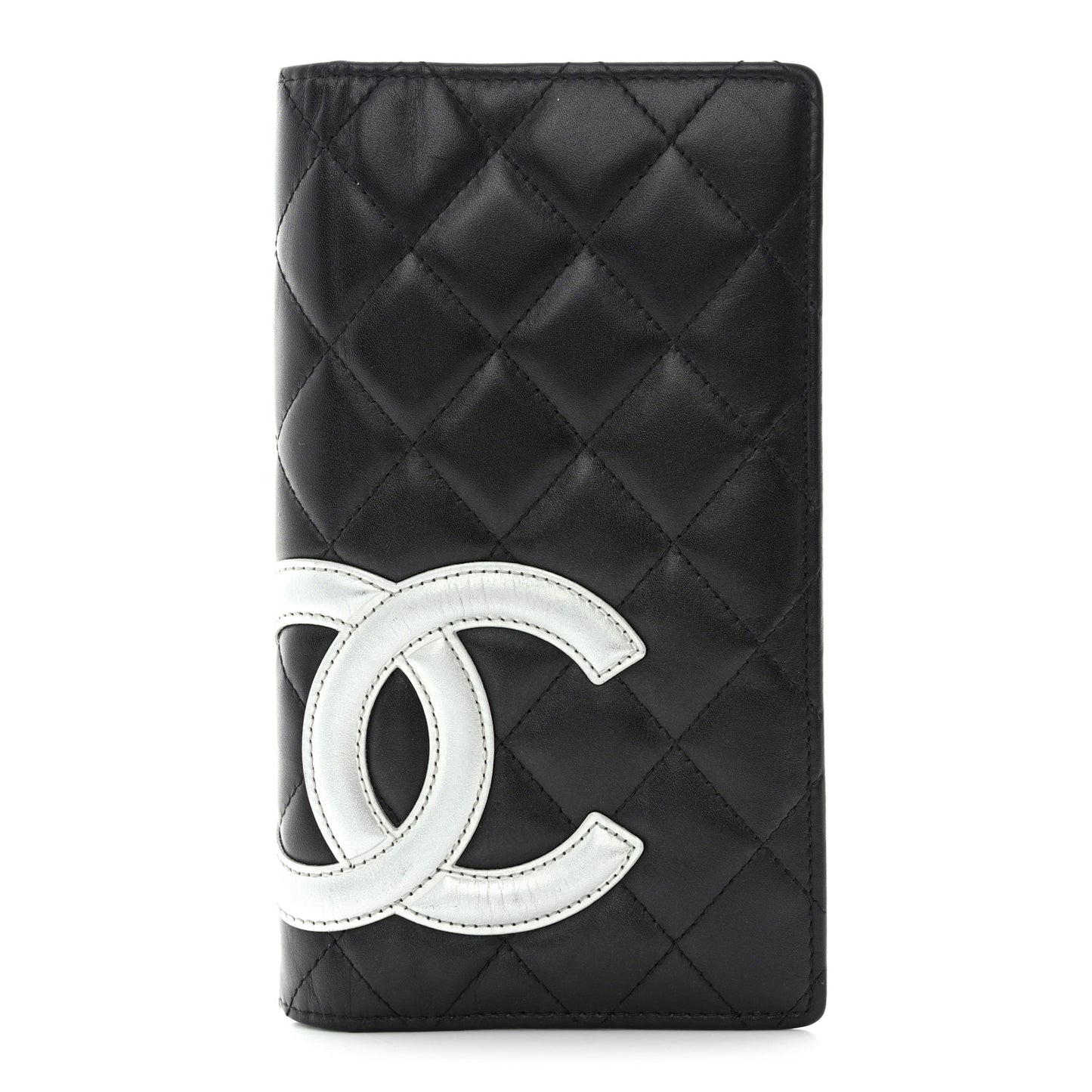Calfskin Quilted Cambon Yen Wallet Black Silver