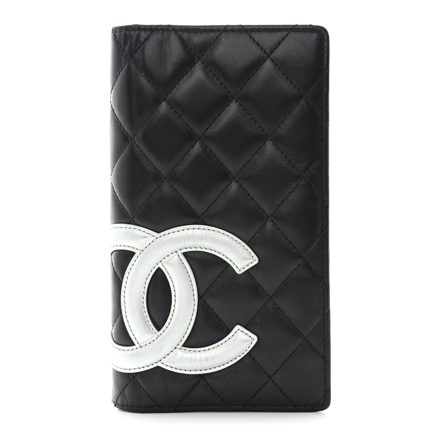 Chanel Calfskin Quilted Cambon Yen Wallet Black Silver 1 of 12