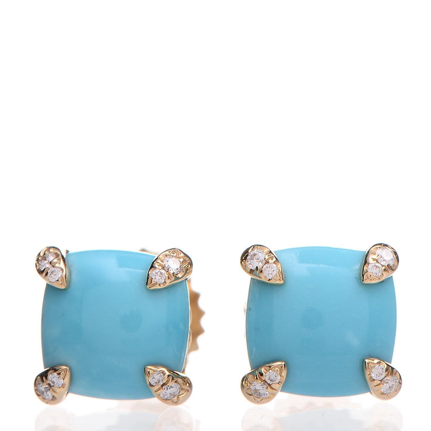 18K Yellow Gold Diamond Turquoise 8mm Chatelaine Earrings