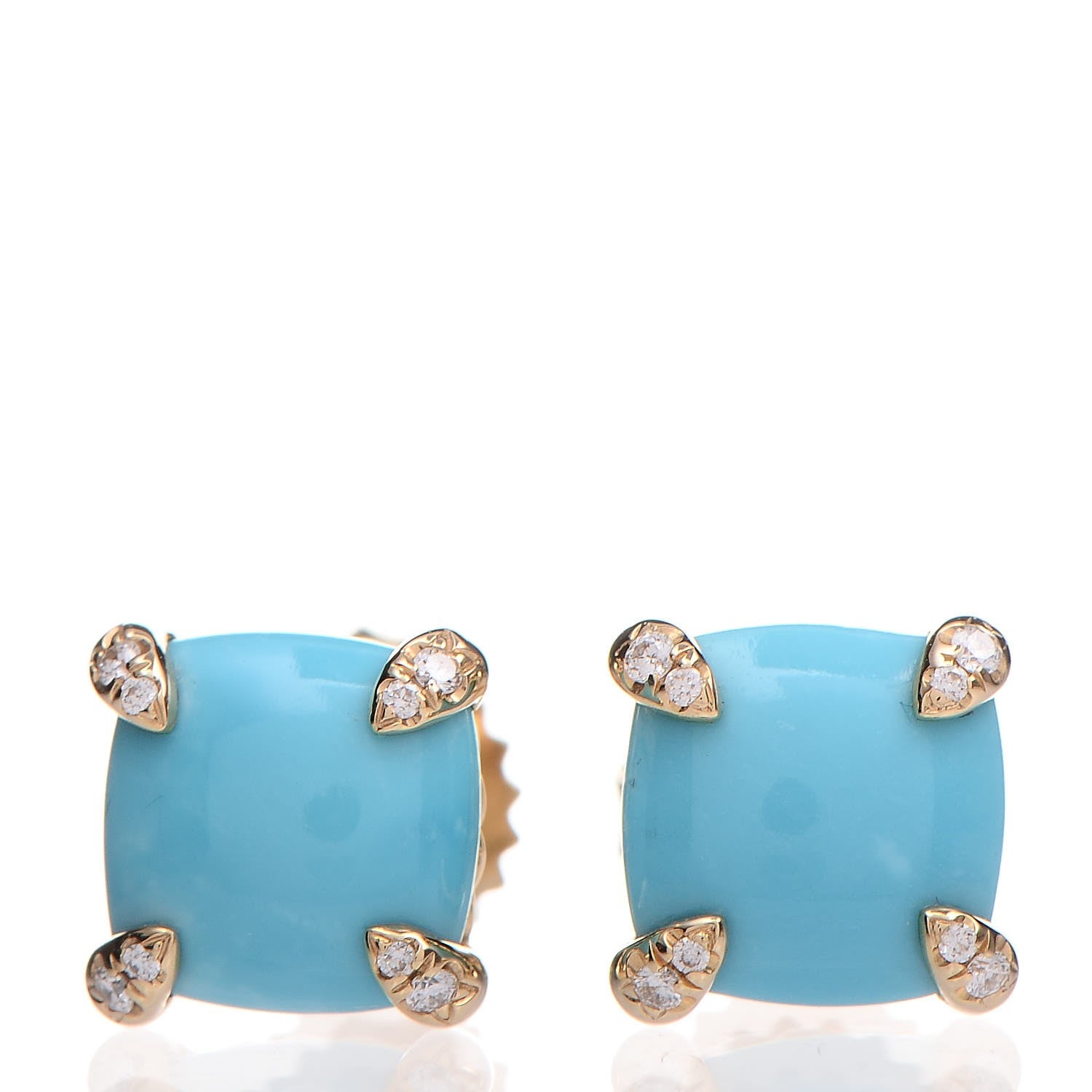 David Yurman 18K Yellow Gold Diamond Turquoise 8mm Chatelaine Earrings 1 of 4