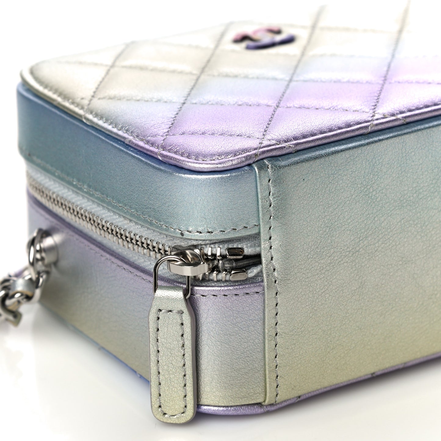 Metallic Gradient Calfskin Quilted Camera Case Blue Yellow Purple
