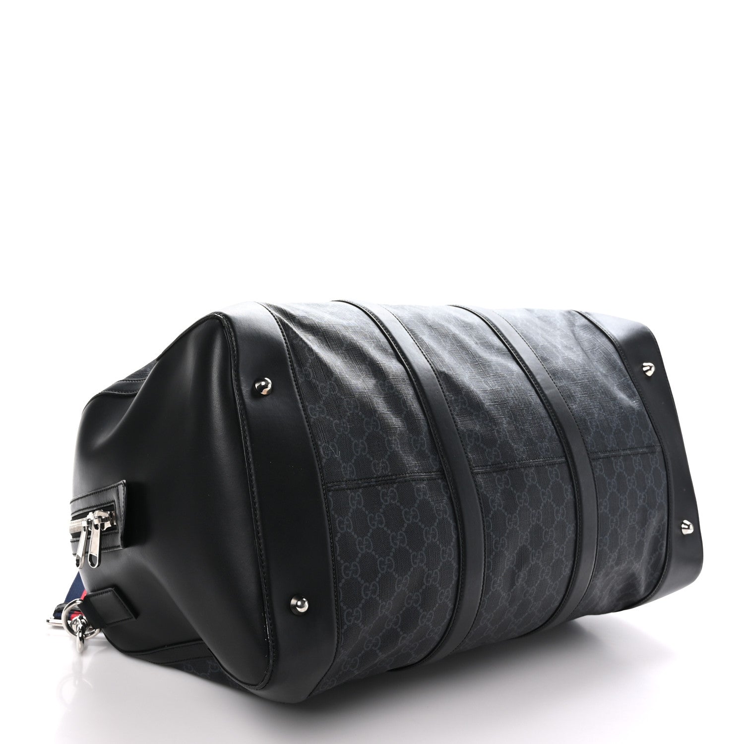 Gucci Soft GG Supreme Monogram Appia Calfskin Web Large Carry On Duffle Bag Black Grey 3 of 11