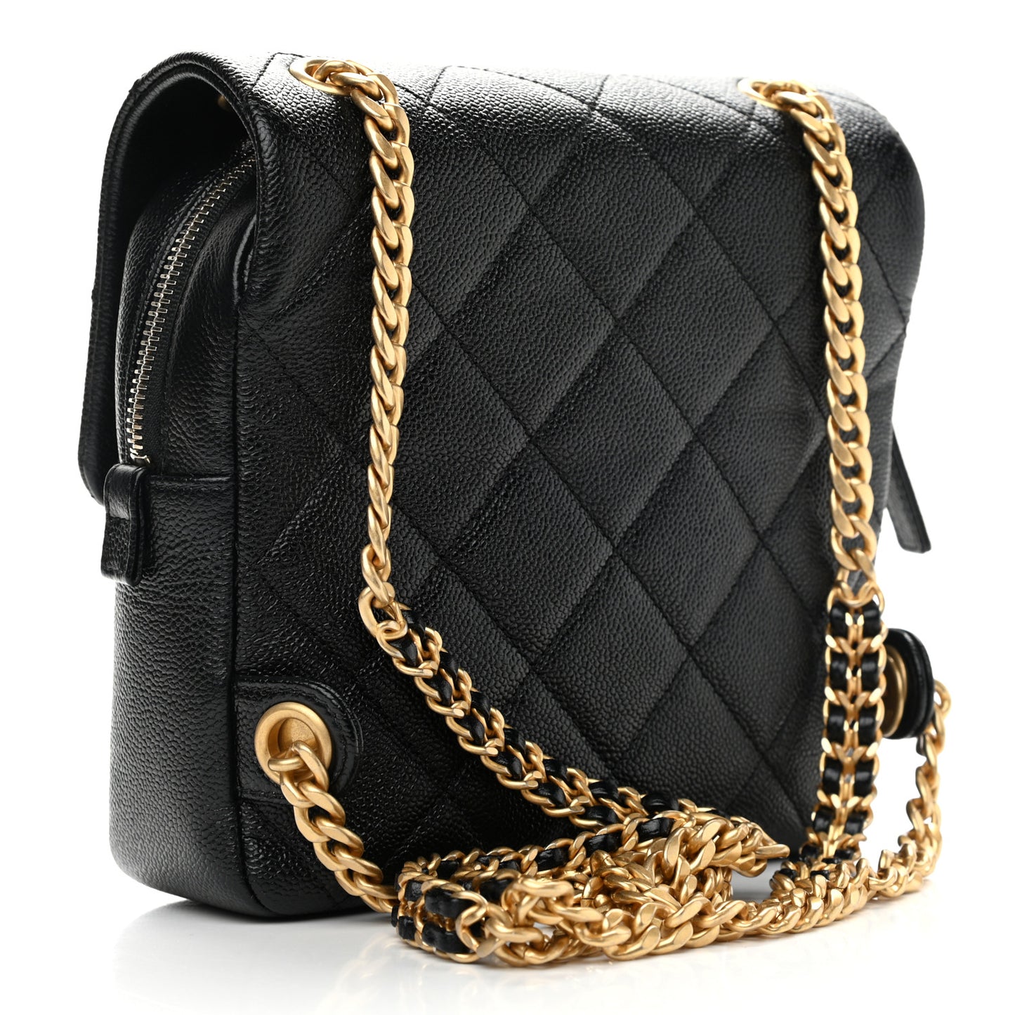 Shiny Caviar Quilted Chain Melody Backpack Black