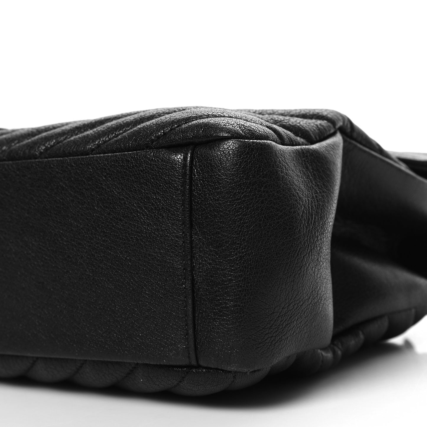 Sheepskin Matelasse Chevron Monogram Monochrome Large College Satchel Black
