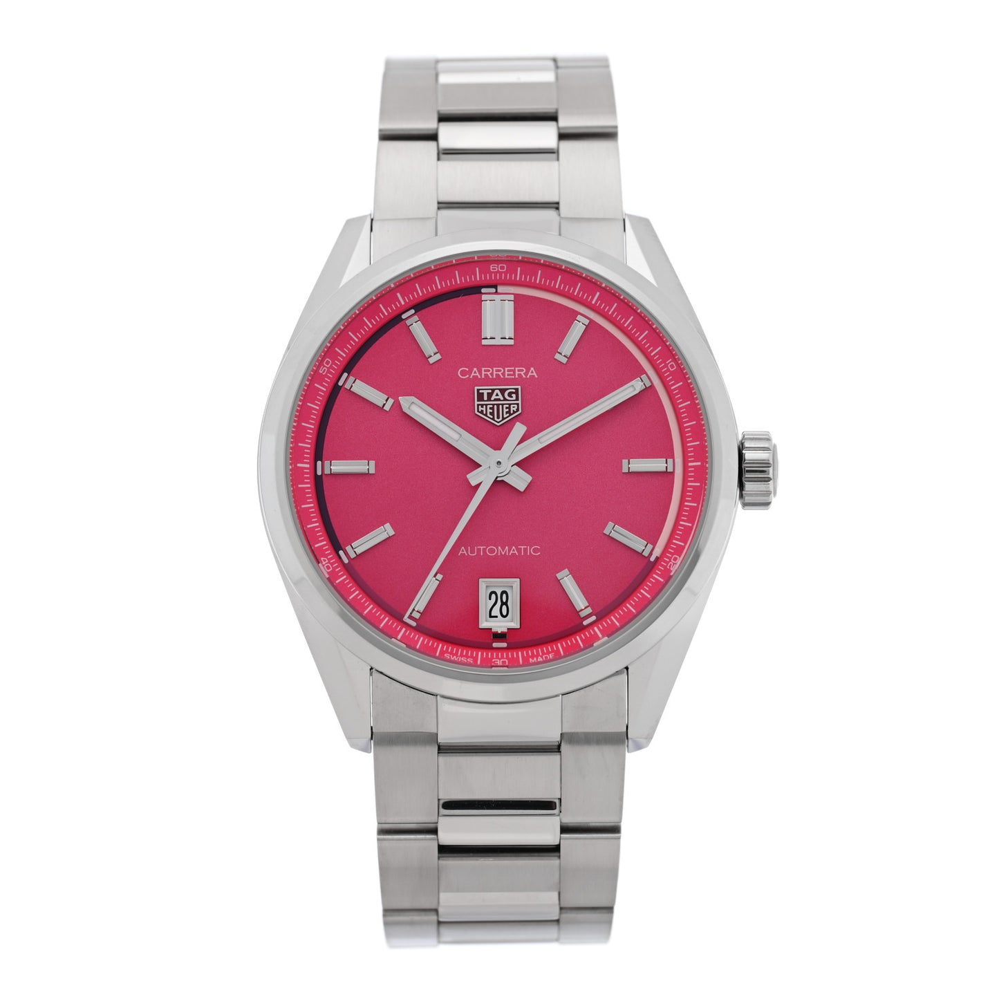Stainless Steel 36mm Carrera Date Automatic Watch Pink WBN2313