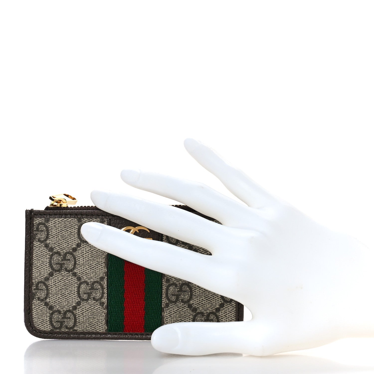 Gucci GG Supreme Monogram Web Ophidia Zip Card Case Brown 2 of 9