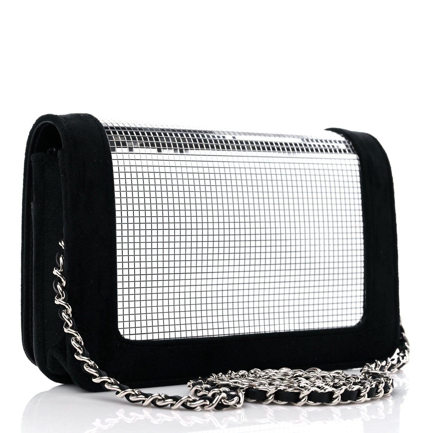 Velvet Metallic Embellished Boy Wallet On Chain WOC Silver Black