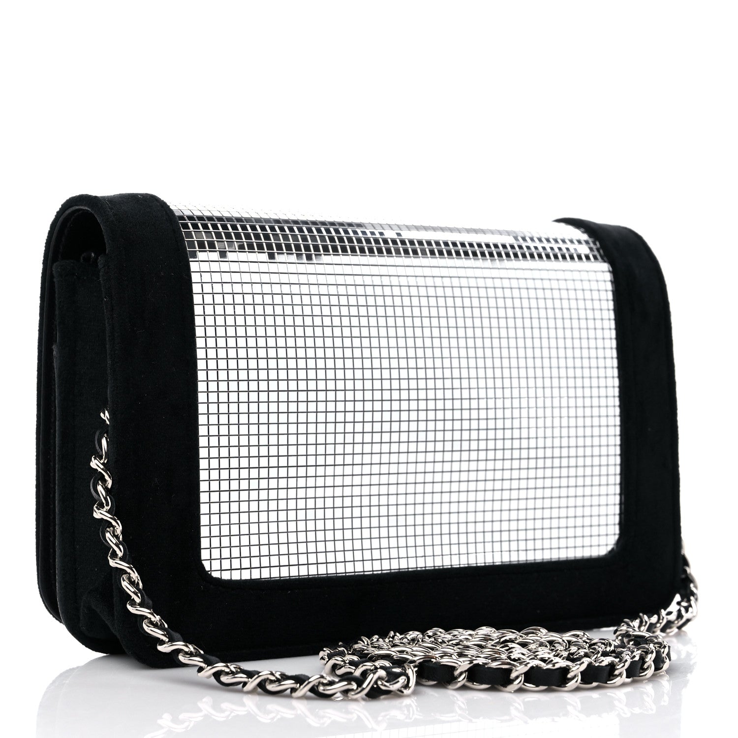 Chanel Velvet Metallic Embellished Boy Wallet On Chain WOC Silver Black 3 of 12