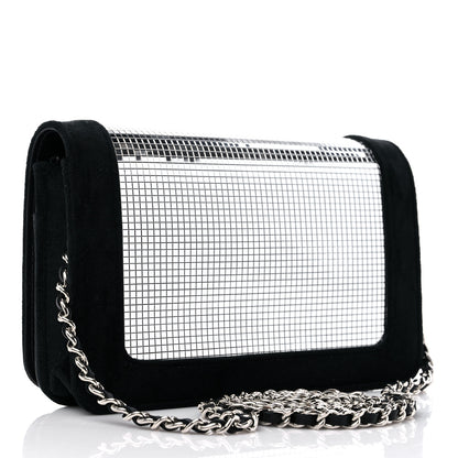 Chanel Velvet Metallic Embellished Boy Wallet On Chain WOC Silver Black 3 of 12