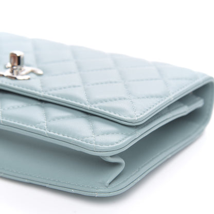 Chanel Lambskin Quilted Trendy CC Wallet On Chain WOC Light Blue 12 of 12