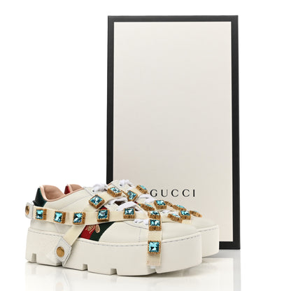 Gucci Calfskin Removable Crystals Bee Embroidered Ace Platform Sneakers 35 White 12 of 12