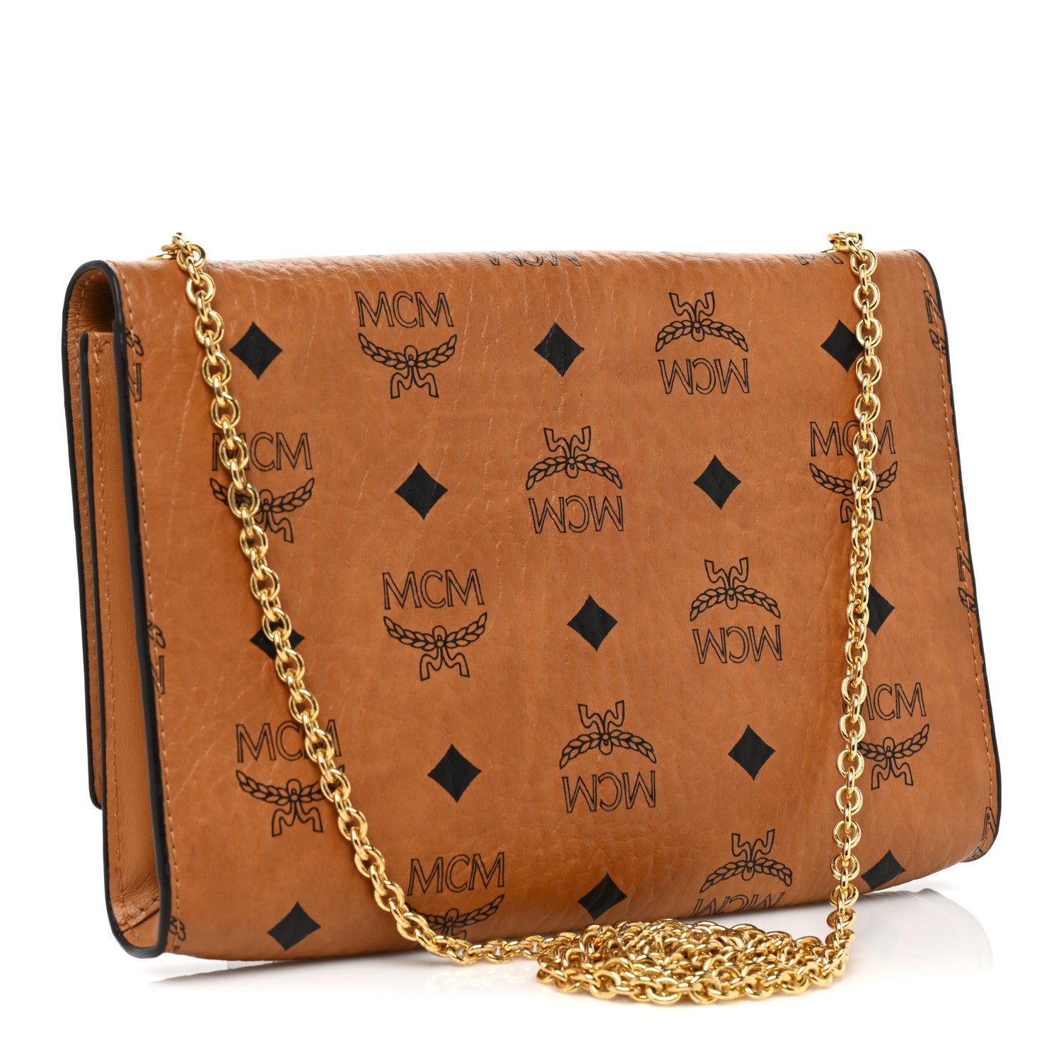 MCM Visetos Studded Chain Wallet Cognac 2 of 9