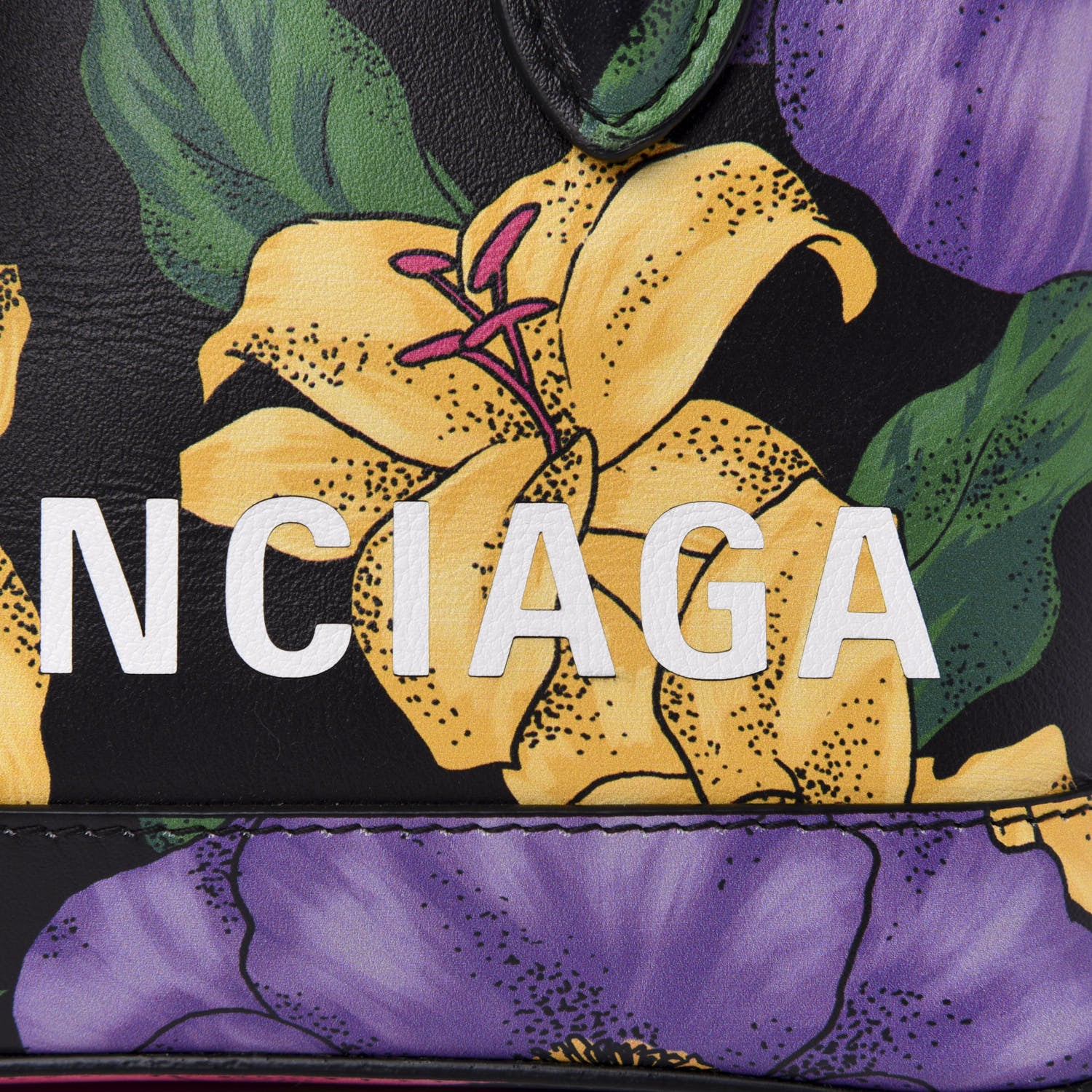 Balenciaga Smooth Calfskin Lush Floral Print XXS Ville Top Handle Bag Black Multicolor 9 of 9