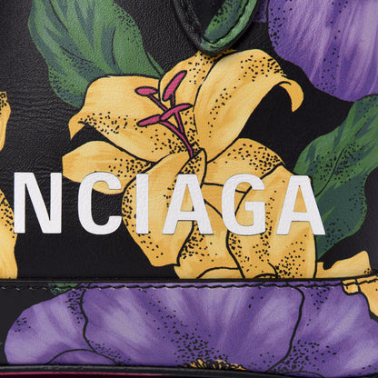 Balenciaga Smooth Calfskin Lush Floral Print XXS Ville Top Handle Bag Black Multicolor 9 of 9
