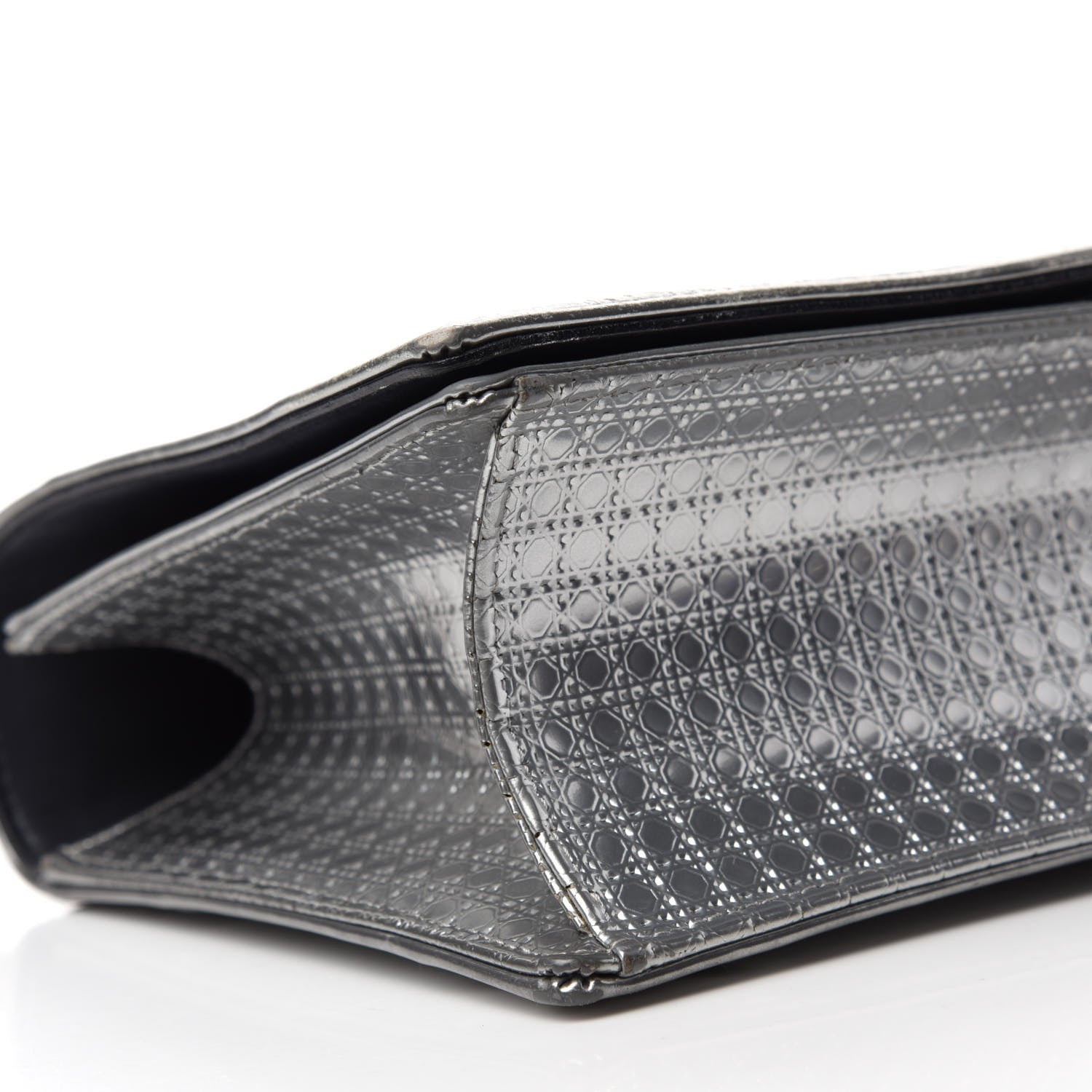 Christian Dior Metallic Patent Micro-Cannage Medium Diorama Flap Bag Silver 6 of 11