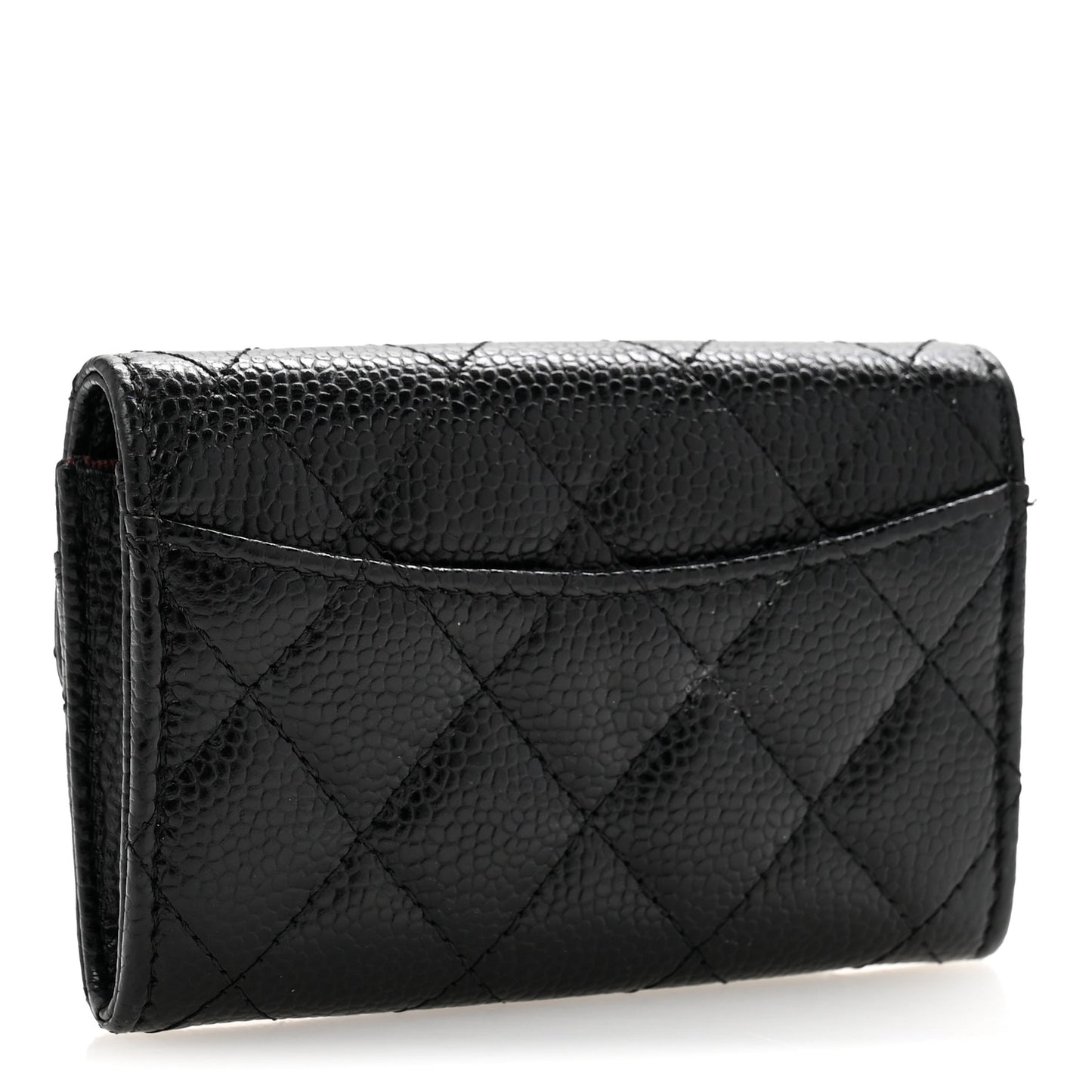 Caviar Quilted Flap Card Holder Wallet Black