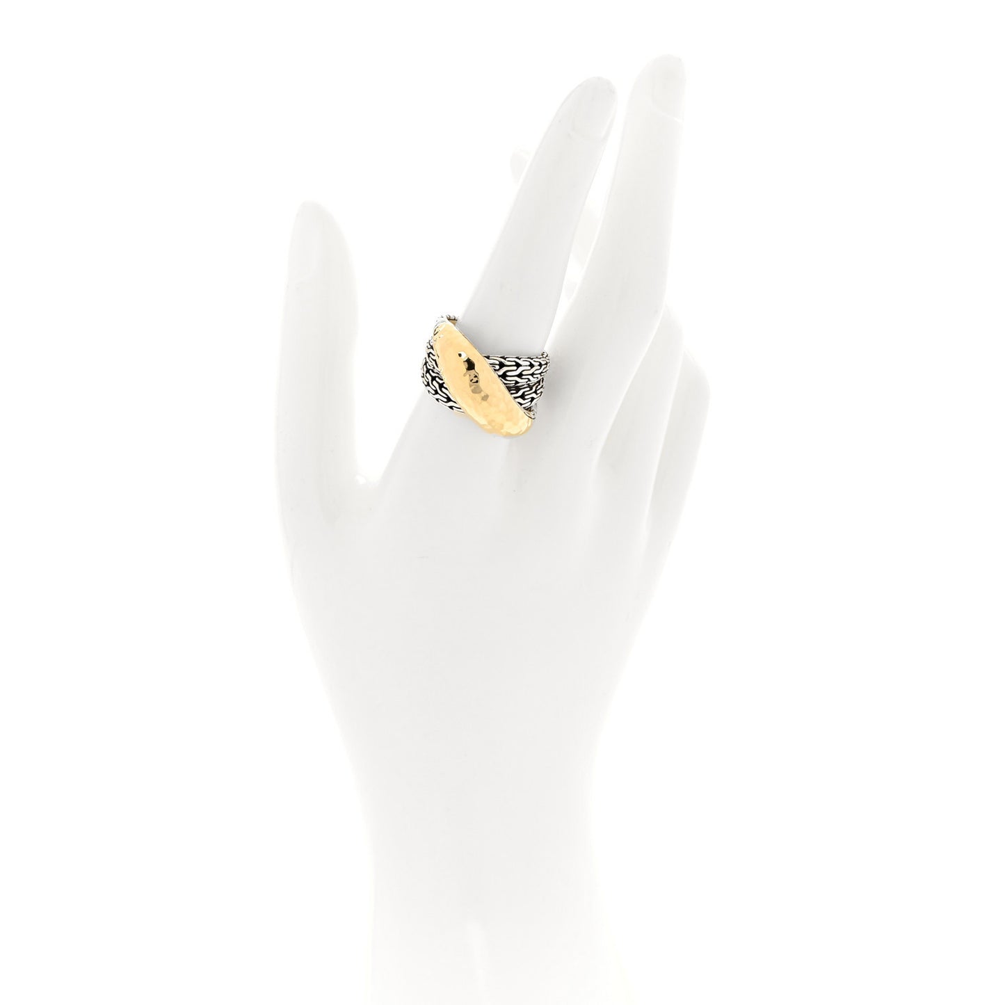 Sterling Silver 18K Yellow Gold Classic Chain Hammered Crossover Ring 60 9