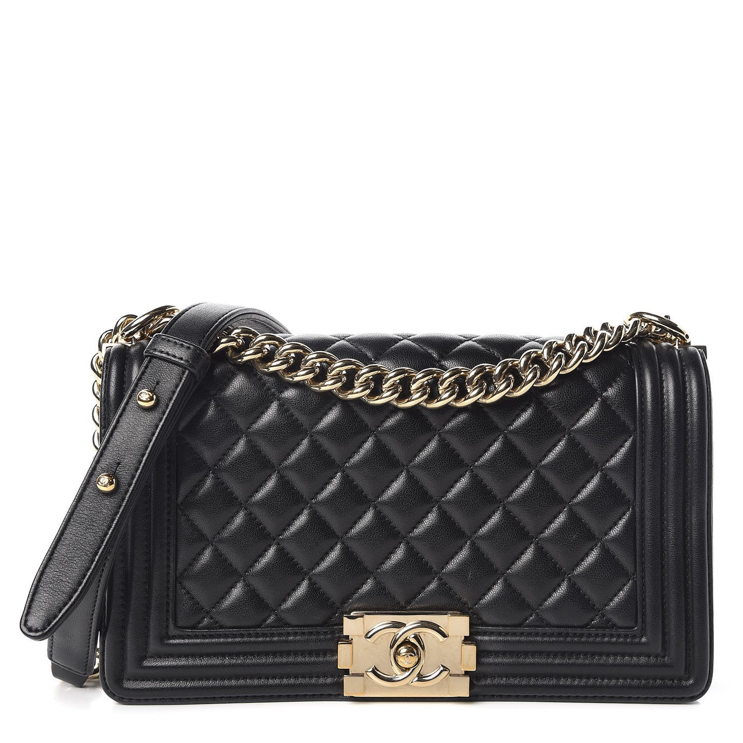 Lambskin Quilted Medium Boy Flap Black