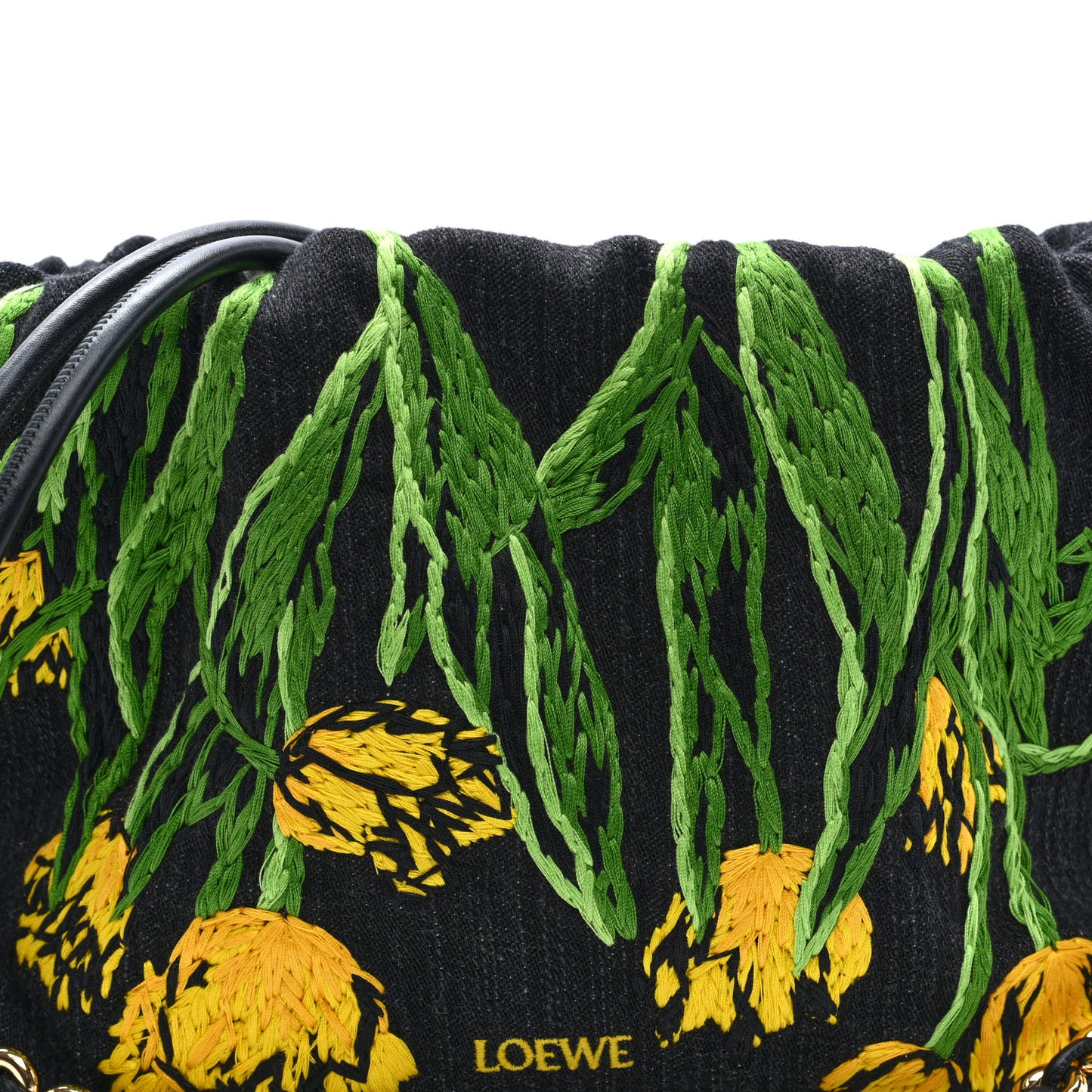 Denim Calfskin Tulip Paulas Ibiza Medium Donut Chain Flamenco Knot Clutch Black Multicolor