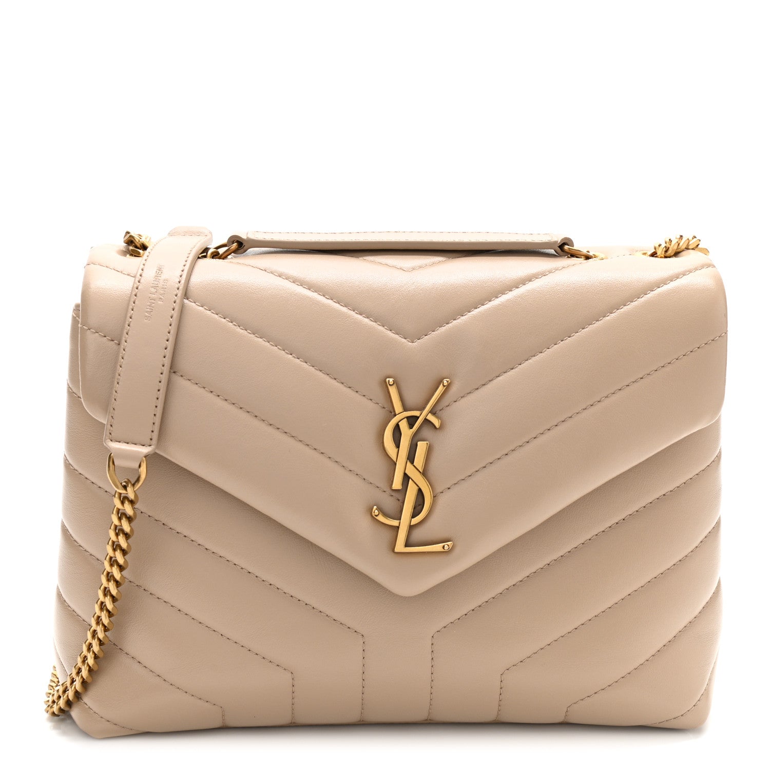 Saint Laurent Calfskin Y Quilted Monogram Small Loulou Chain Satchel Dark Beige 1 of 11