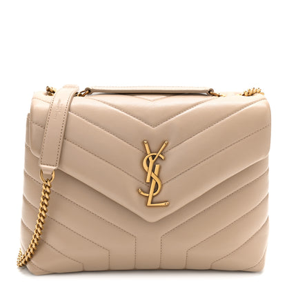 Saint Laurent Calfskin Y Quilted Monogram Small Loulou Chain Satchel Dark Beige 1 of 11