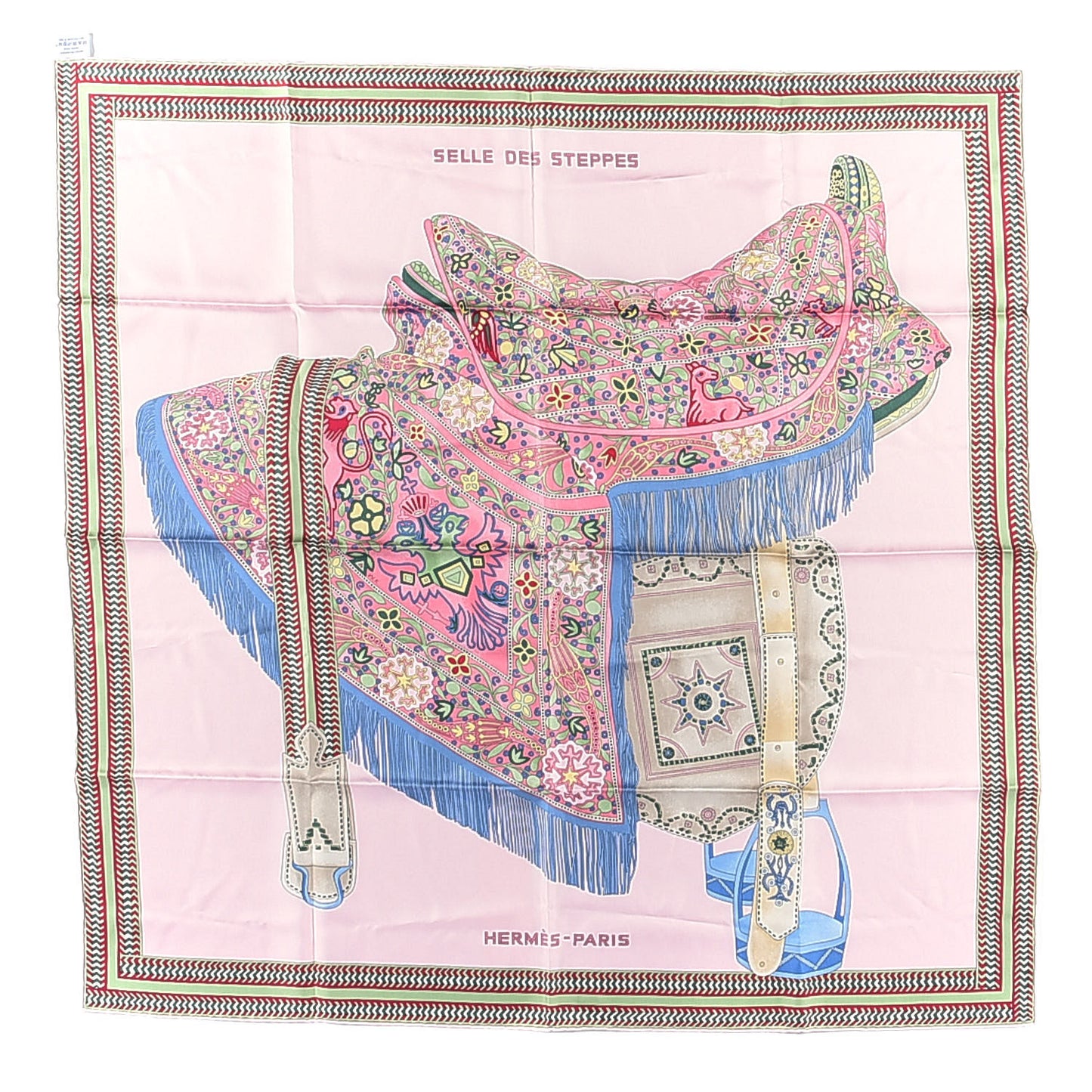 Silk Selle Des Steppes Scarf 90 Rose Pale Bleu Jean