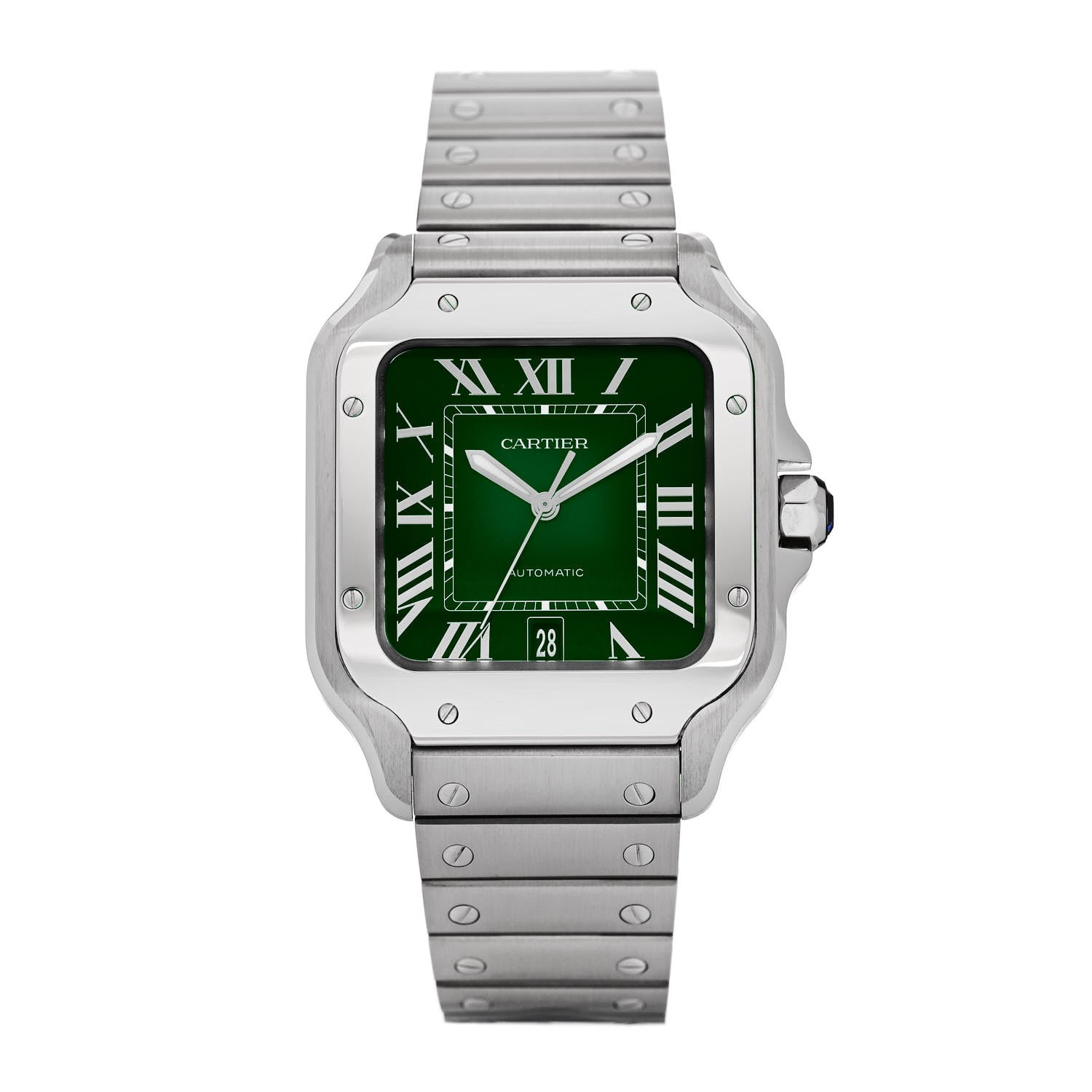 Cartier Stainless Steel 39.8mm Santos De Cartier Automatic Watch Green 1 of 5