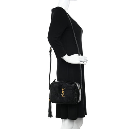 Saint Laurent Patent Calfskin Crocodile Embossed Monogram Lou Camera Bag Black 2 of 12