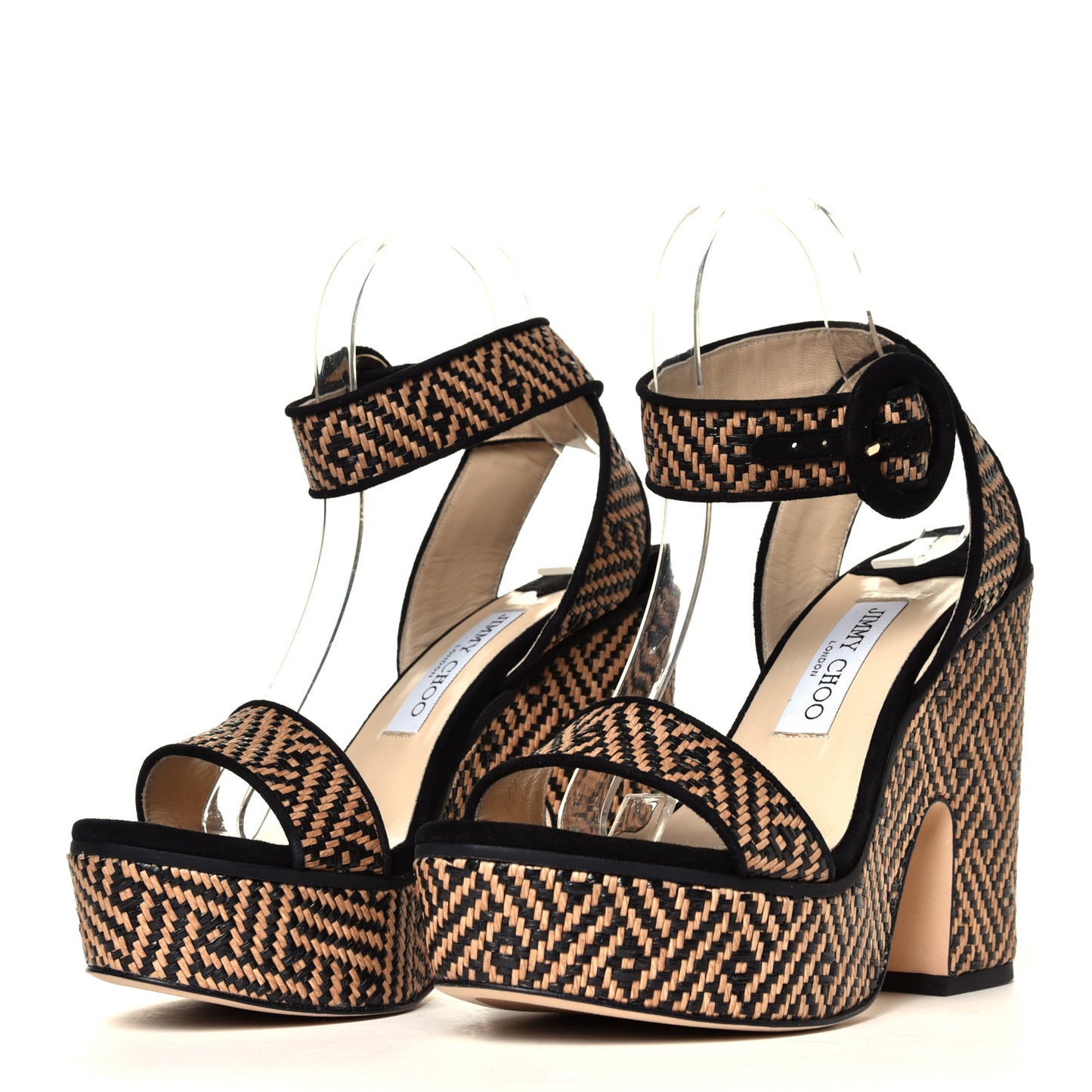 Woven Raffia Aimee 125 Platform Sandals 38.5 Black