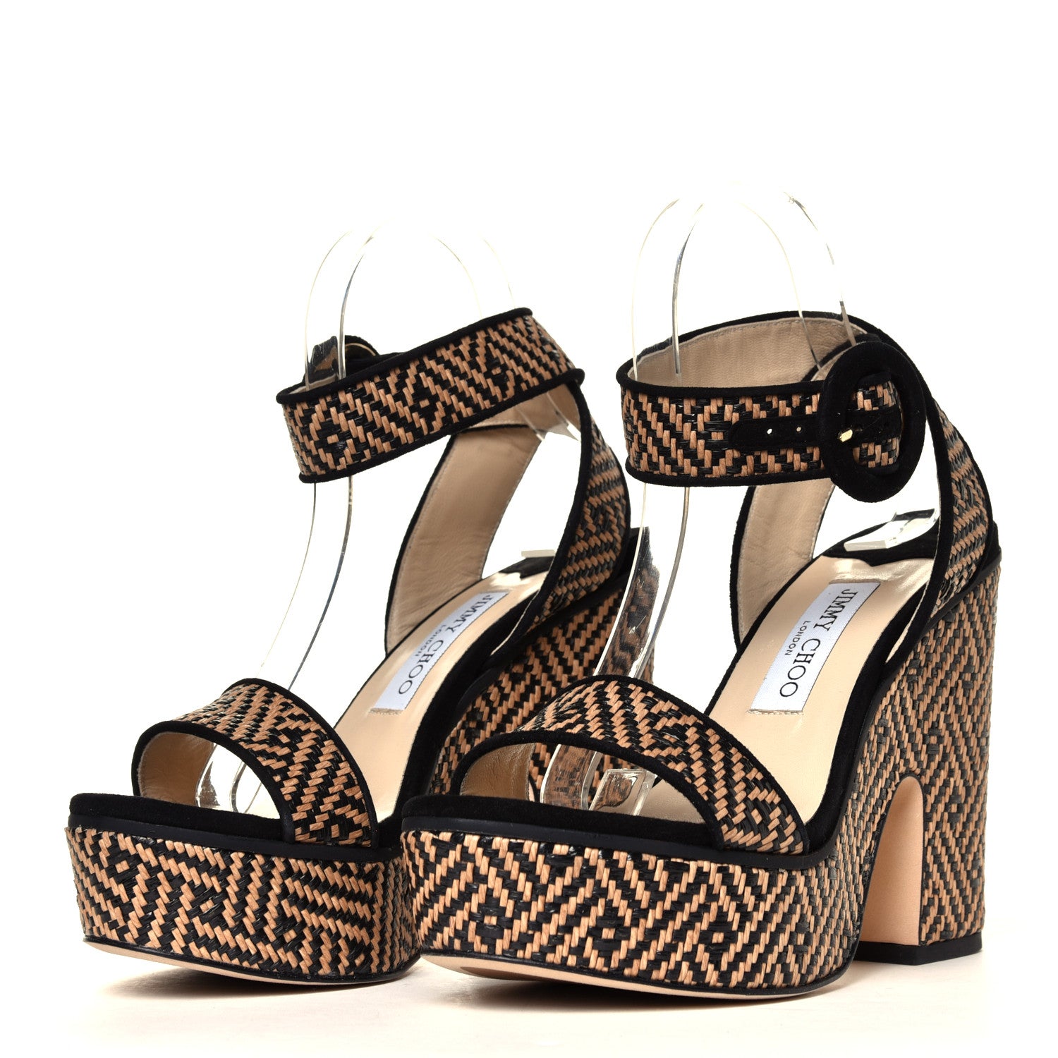 Jimmy Choo Woven Raffia Aimee 125 Platform Sandals 38.5 Black 2 of 7