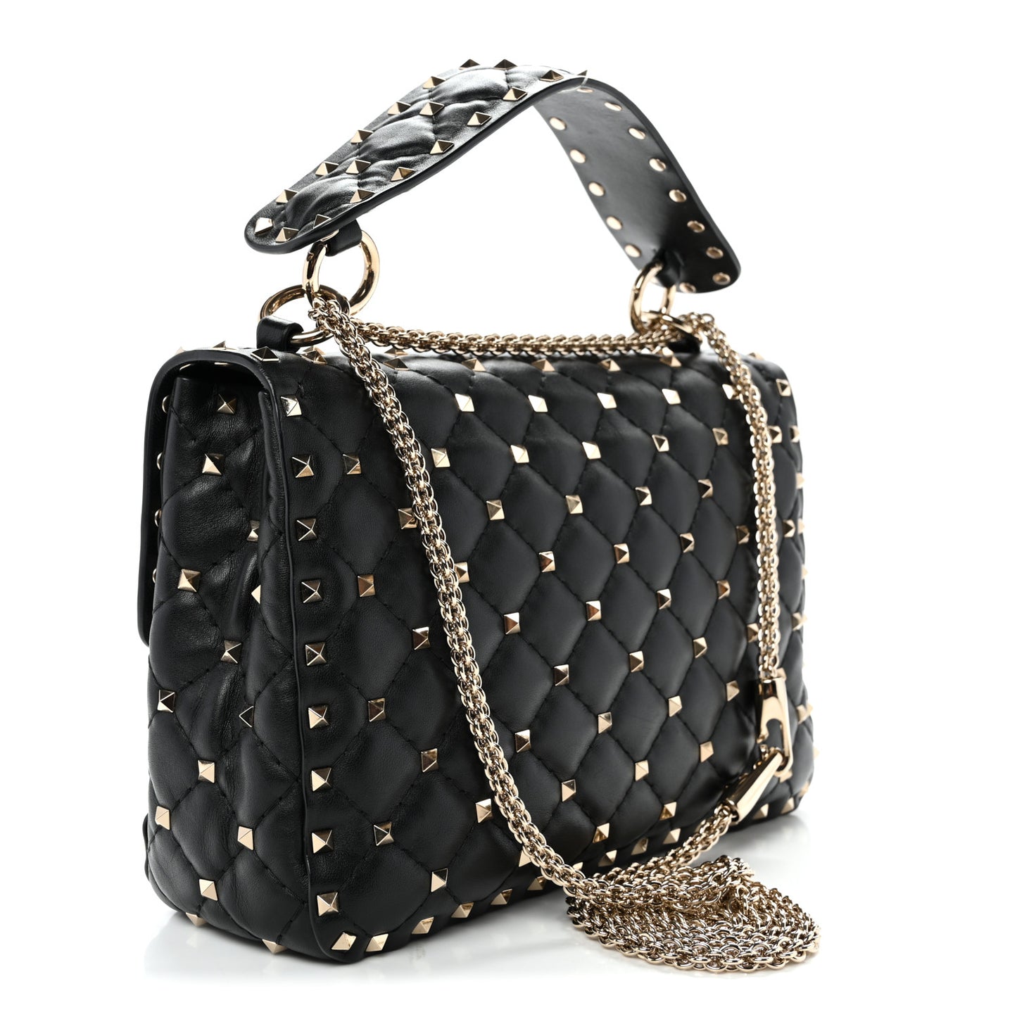 Lambskin VLTN Print Medium Rockstud Spike Shoulder Bag Black