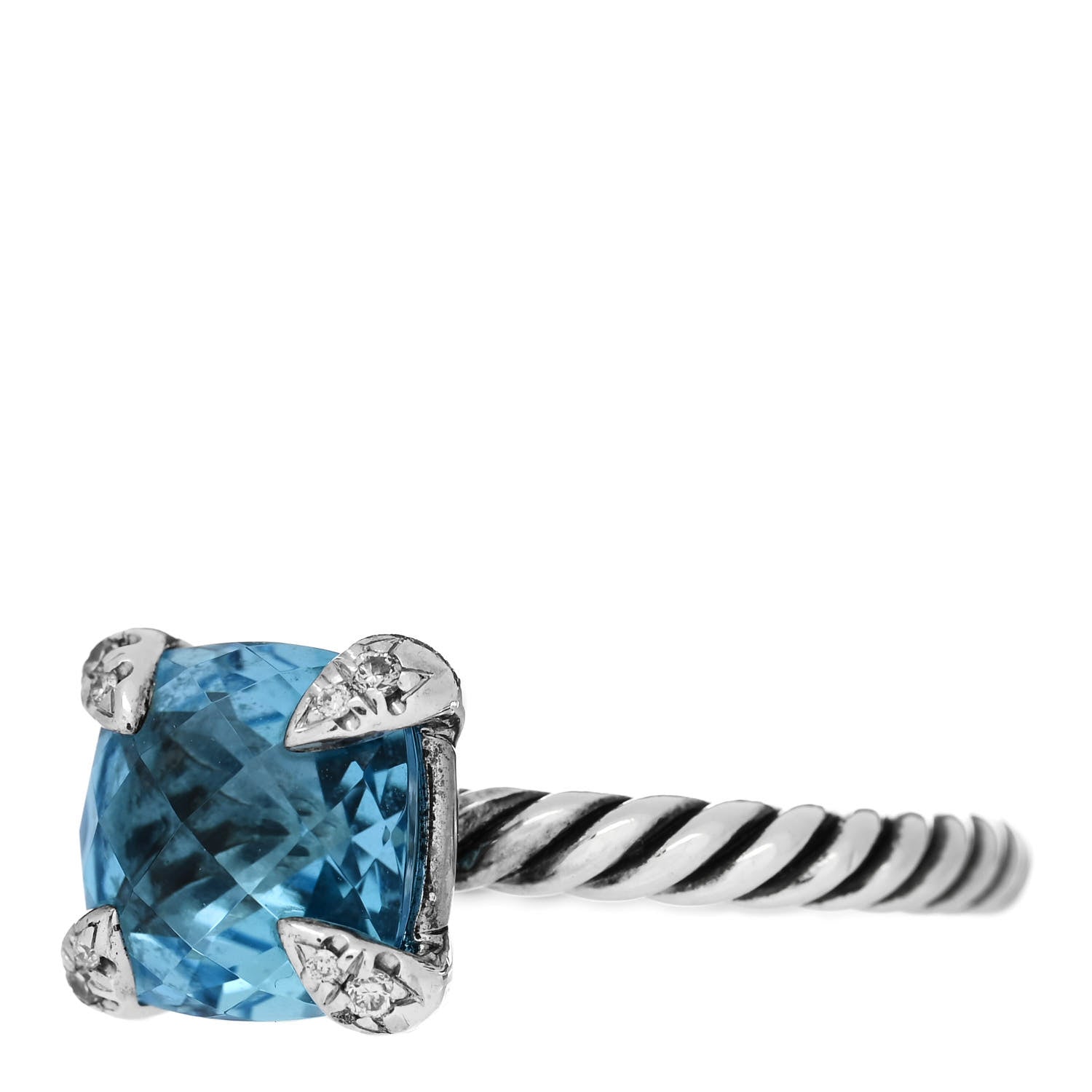 David Yurman Sterling Silver Diamond Blue Topaz 8mm Chatelaine Ring 50 5.5 3 of 6