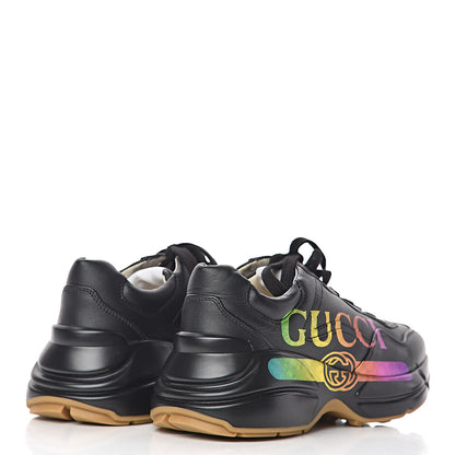 Gucci Calfskin Iridescent Logo Womens Rhyton Sneakers 35 Black 4 of 8