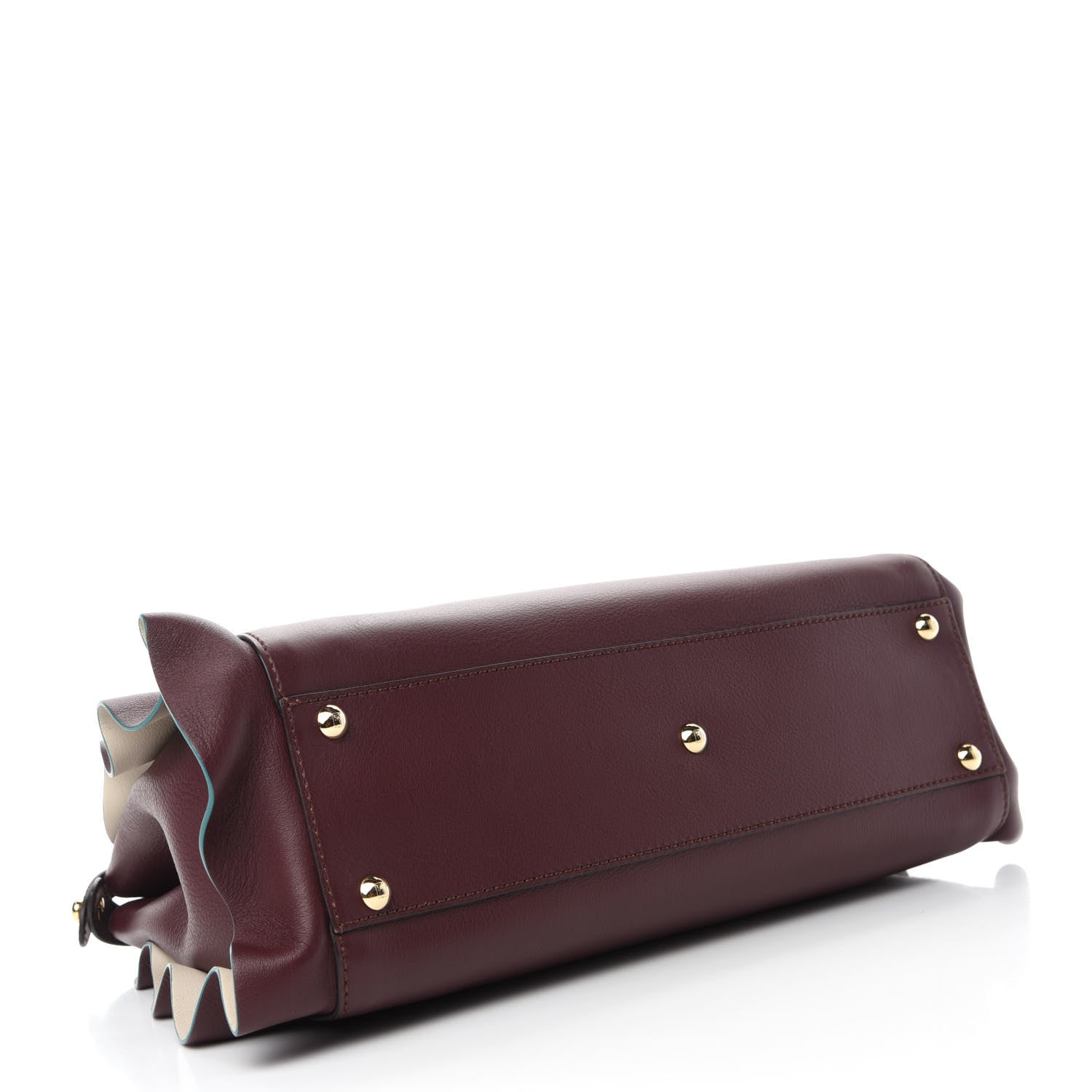 Fendi Vitello Seta Waves Bi-Color Medium Peekaboo Iconic Satchel Bordeaux Latte 4 of 11