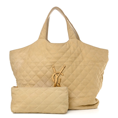 Saint Laurent Nubuck Suede Quilted Maxi Icare Shopping Tote Safari Beige 3 of 12