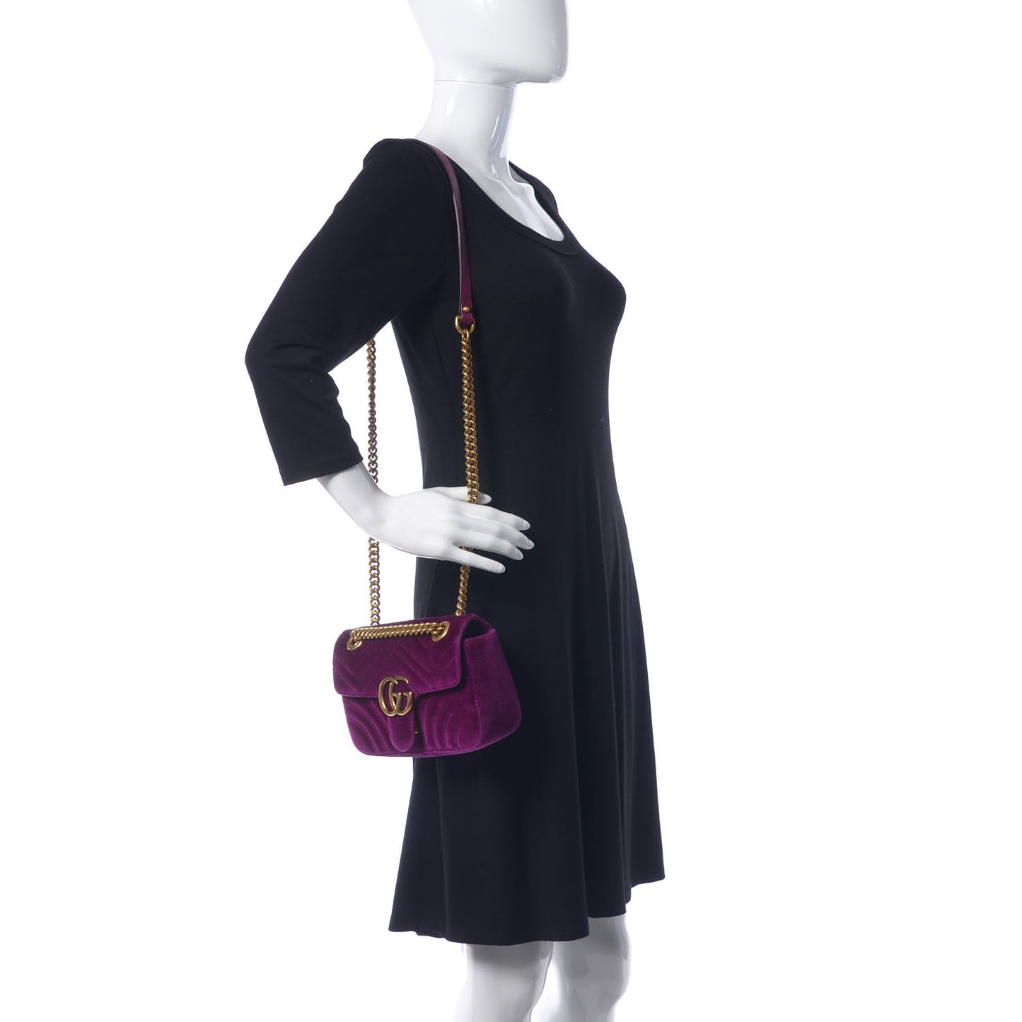 Velvet Matelasse Mini GG Marmont Shoulder Bag Fuchsia Violet Cyclamen