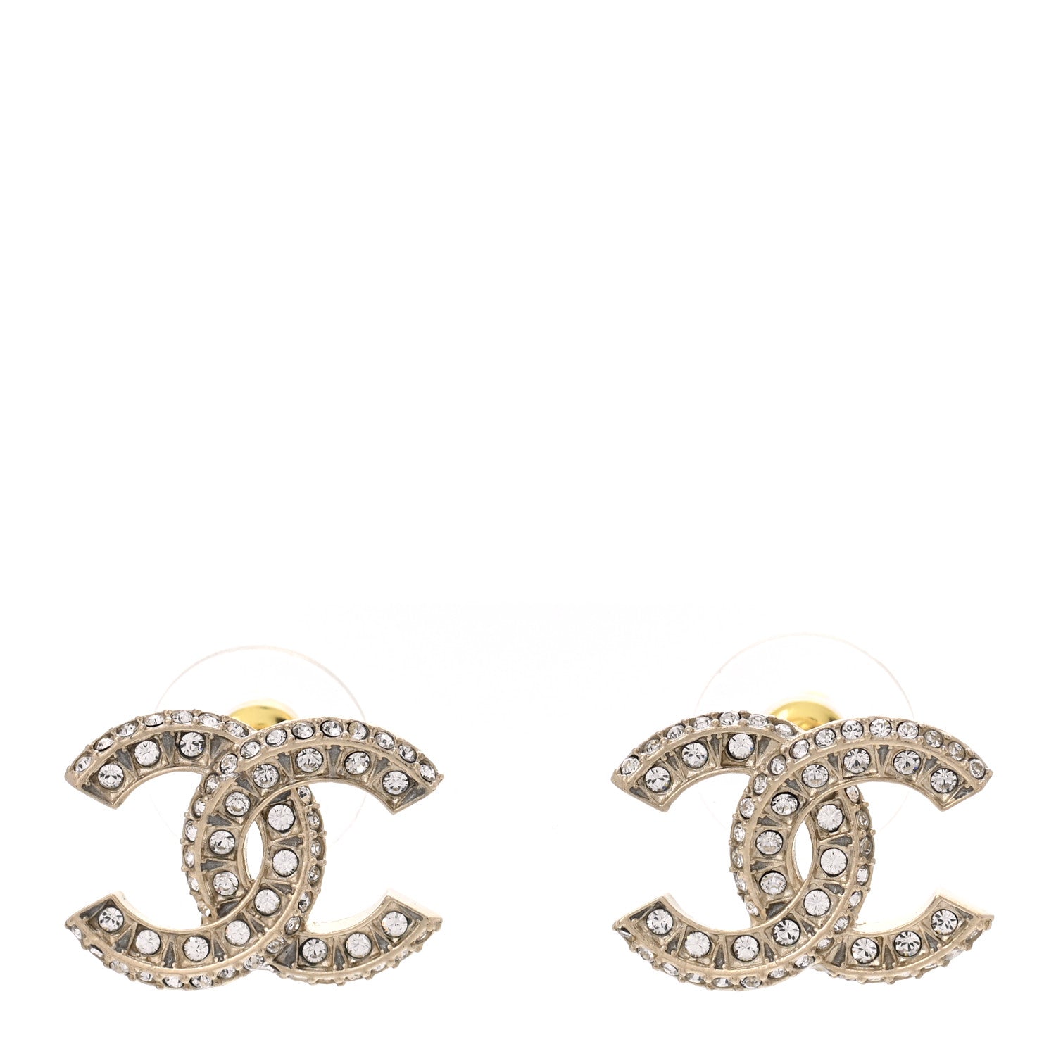 Chanel Crystal Timeless CC Earrings Light Gold 1 of 5